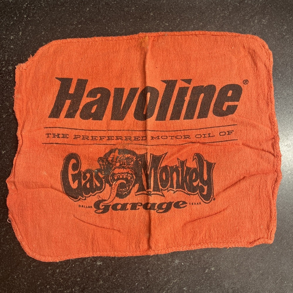 Vtg Havoline Gas Monkey Garage‎ Shop Rag – Dallas Texas Motor Oil Advertising